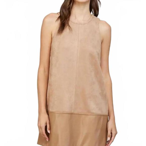 NEW FATE women's faux leather hem suede shift dress in beige